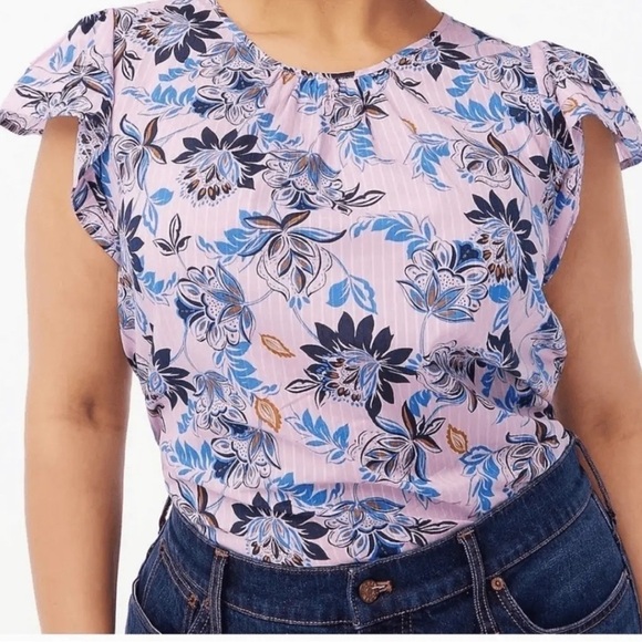 J. Crew Tops - J.Crew | Lilac Floral Pintuck Flutter Sleeve Blouse Women's Small Cotton Top XS